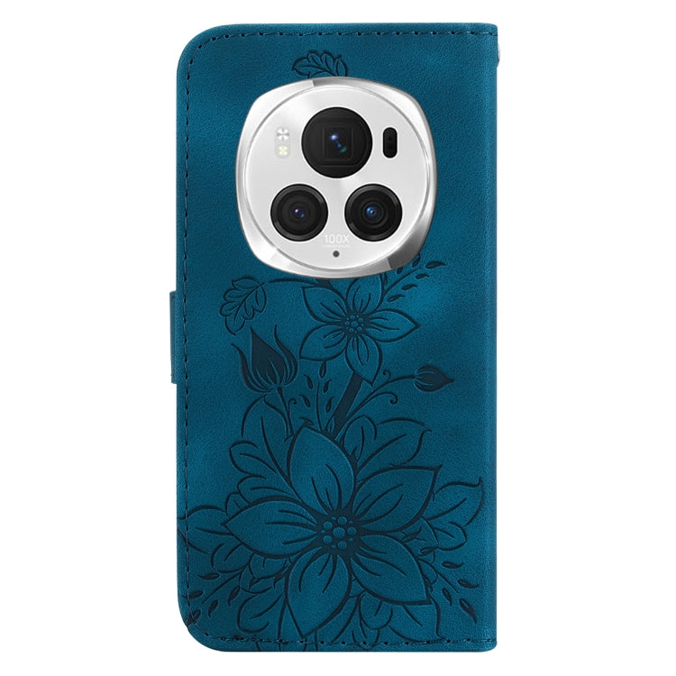 For Honor Magic6 Pro Lily Embossed Leather Phone Case(Dark Blue)