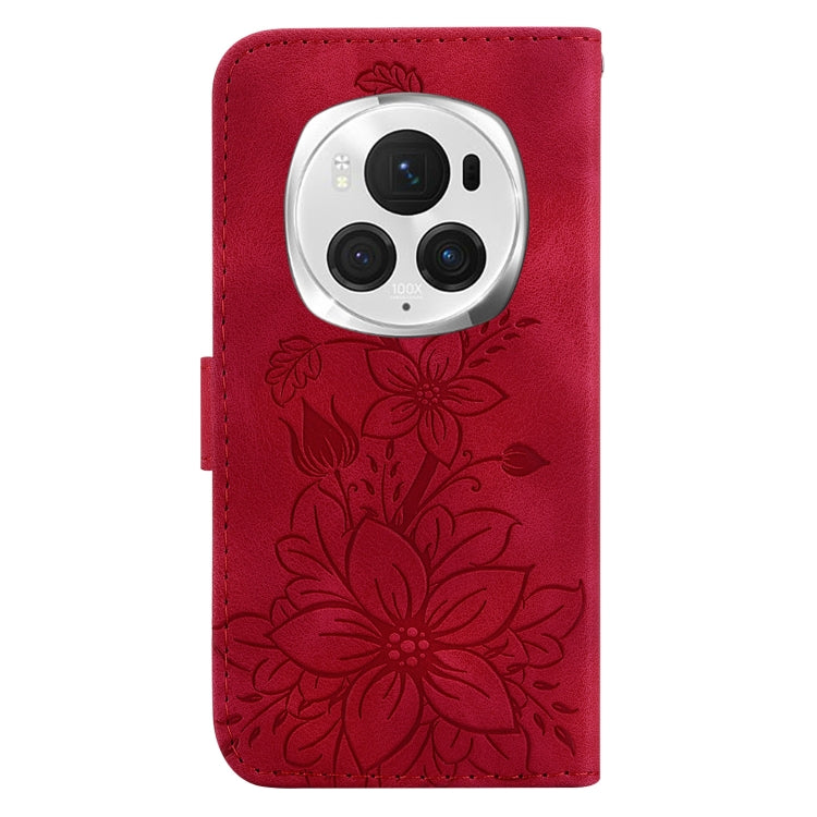 For Honor Magic6 Pro Lily Embossed Leather Phone Case(Red)