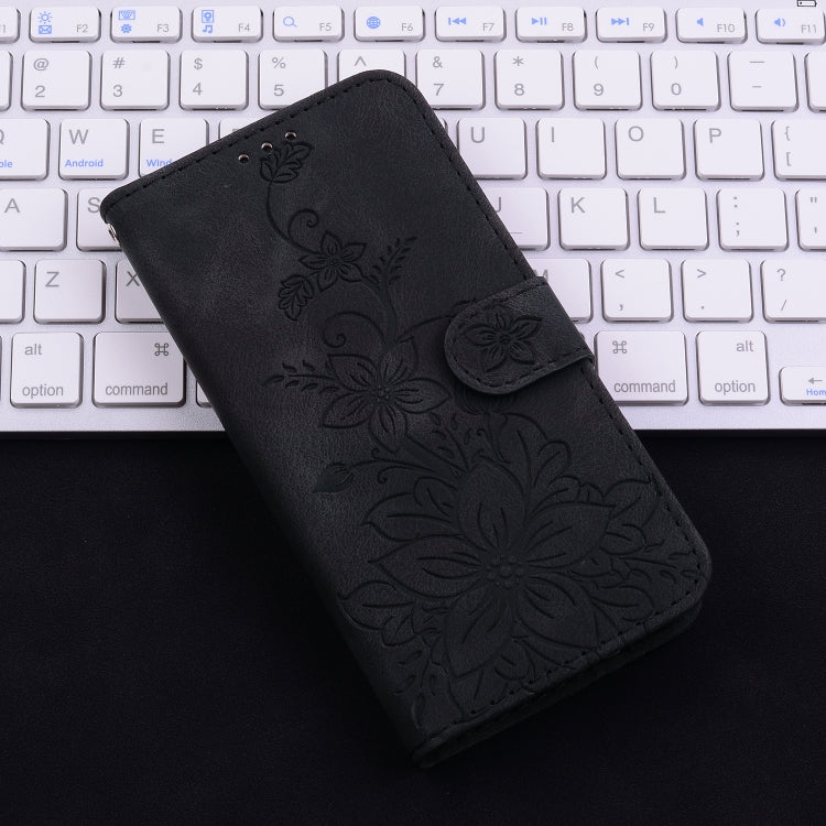 For Honor Magic6 Pro Lily Embossed Leather Phone Case(Black)