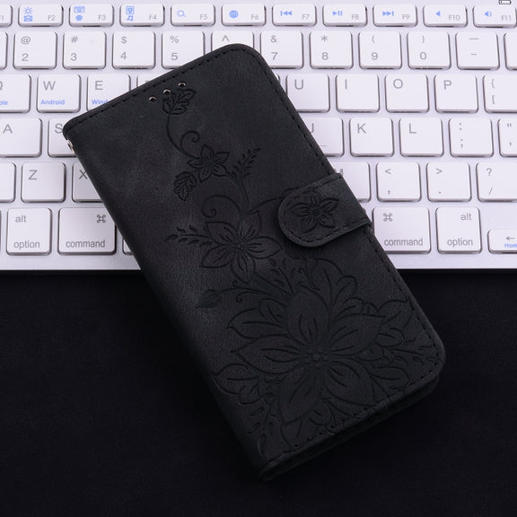For Honor Magic6 Pro Lily Embossed Leather Phone Case(Black)