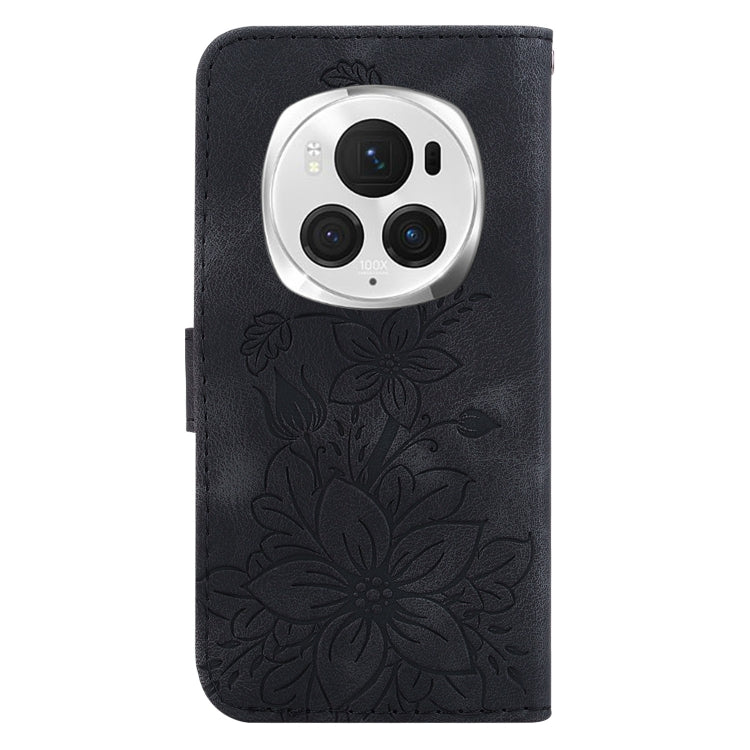 For Honor Magic6 Pro Lily Embossed Leather Phone Case(Black)