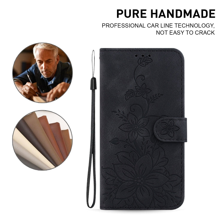 For Honor Magic6 Pro Lily Embossed Leather Phone Case(Black)