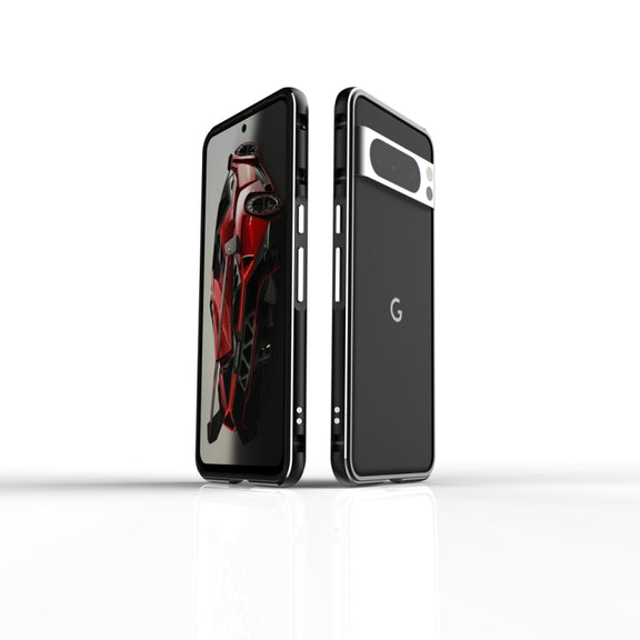 For Google Pixel 8 Pro Aurora Series Metal Frame Phone Case(Black Silver)
