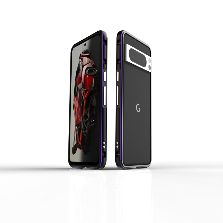 For Google Pixel 8 Pro Aurora Series Metal Frame Phone Case(Black Purple)