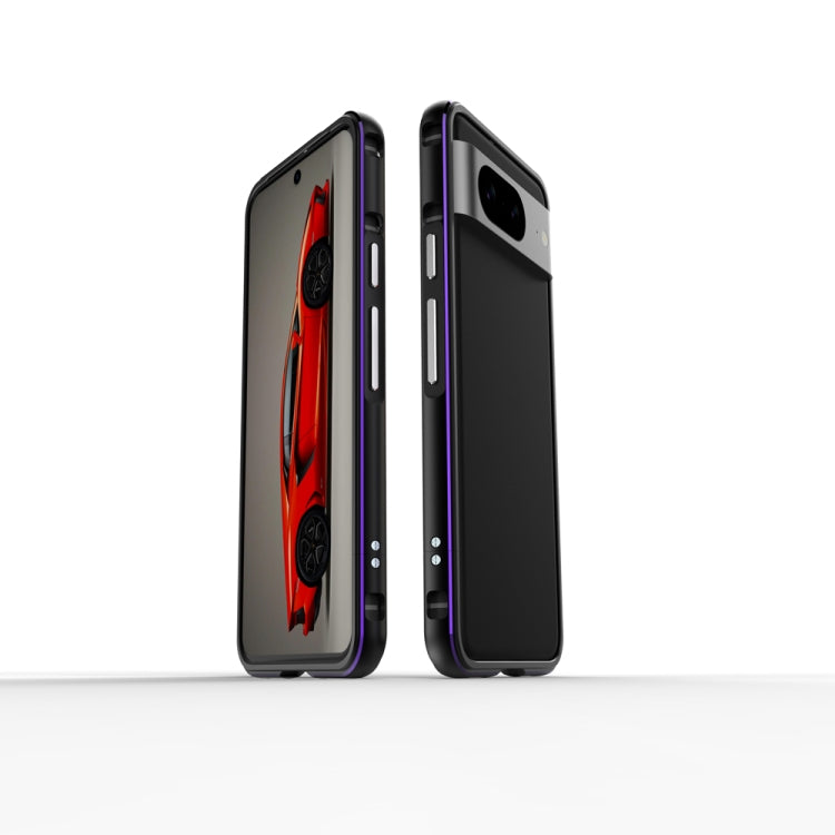 For Google Pixel 8 Aurora Series Metal Frame Phone Case(Black Purple)