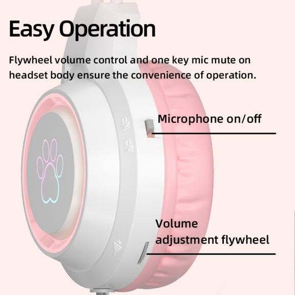 G35 Cute Cat RGB Head-mounted Wired Gaming Earphone(Pink)