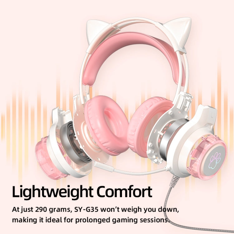 G35 Cute Cat RGB Head-mounted Wired Gaming Earphone(Pink)