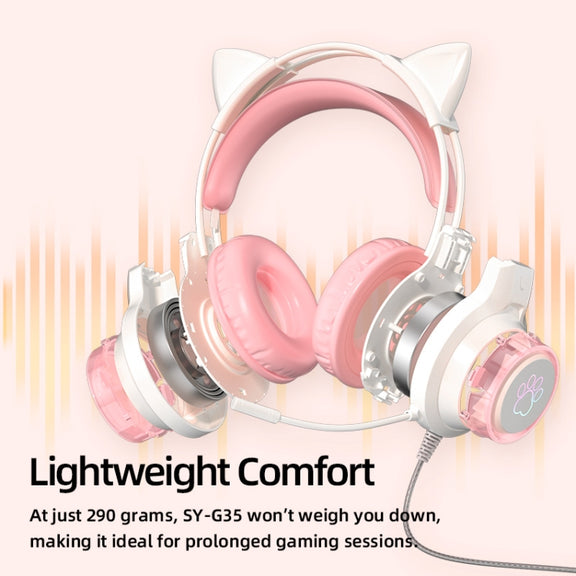 G35 Cute Cat RGB Head-mounted Wired Gaming Earphone(Blue)