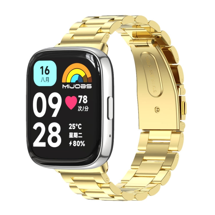 For Redmi Watch 3 Lite / Watch 3 Active Mijobs Three-Bead Metal Stainless Steel Watch Band(Gold)