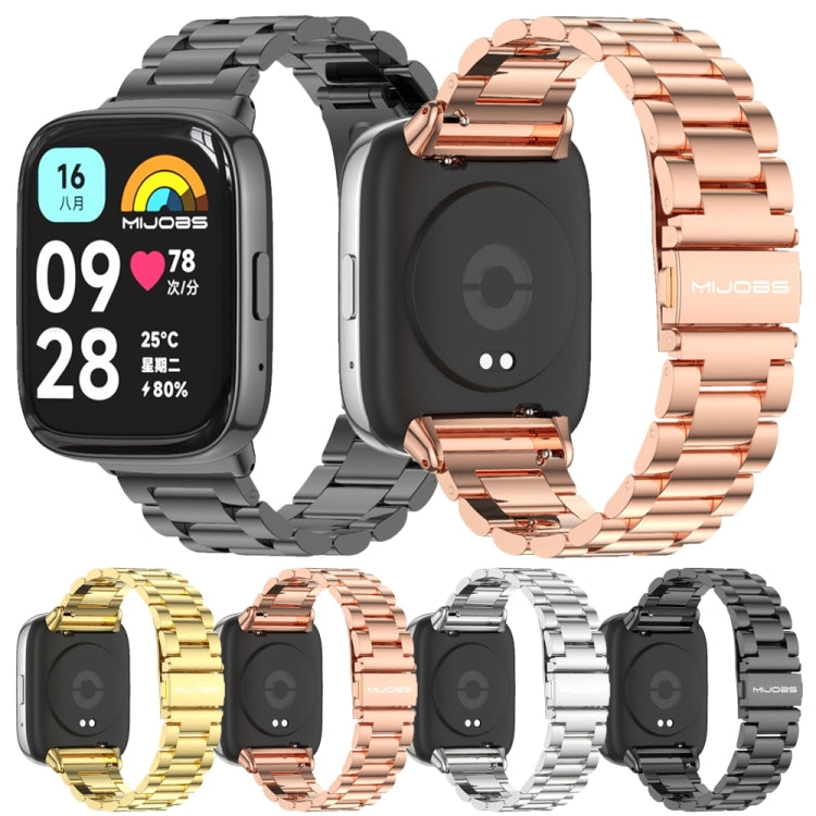 For Redmi Watch 3 Lite / Watch 3 Active Mijobs Three-Bead Metal Stainless Steel Watch Band(Gold)
