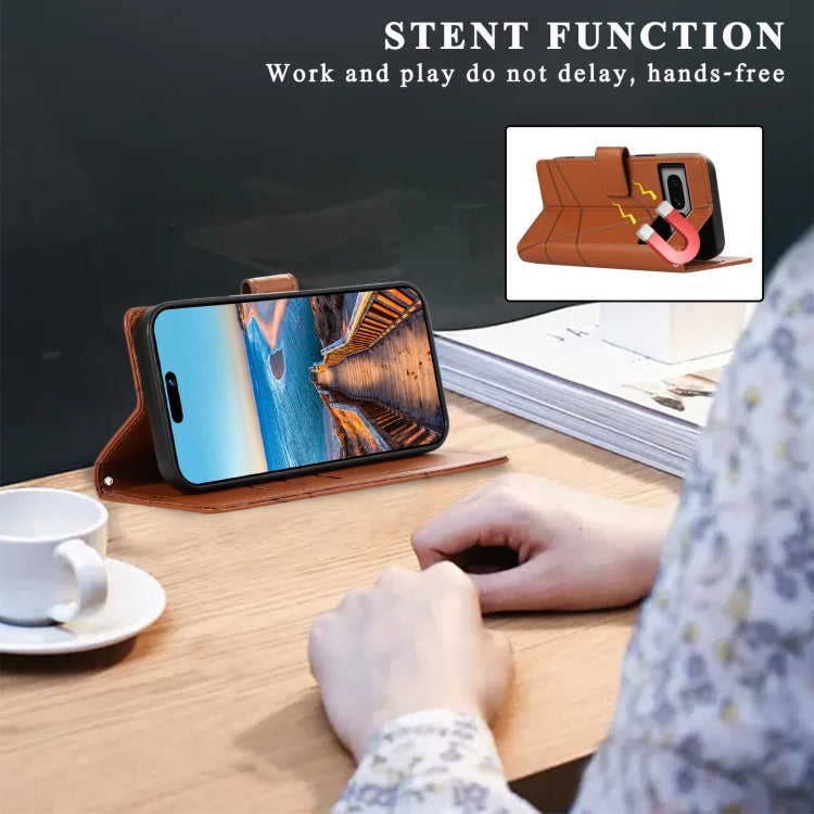 For Google Pixel 7 Pro PU Genuine Leather Texture Embossed Line Phone Case(Brown)