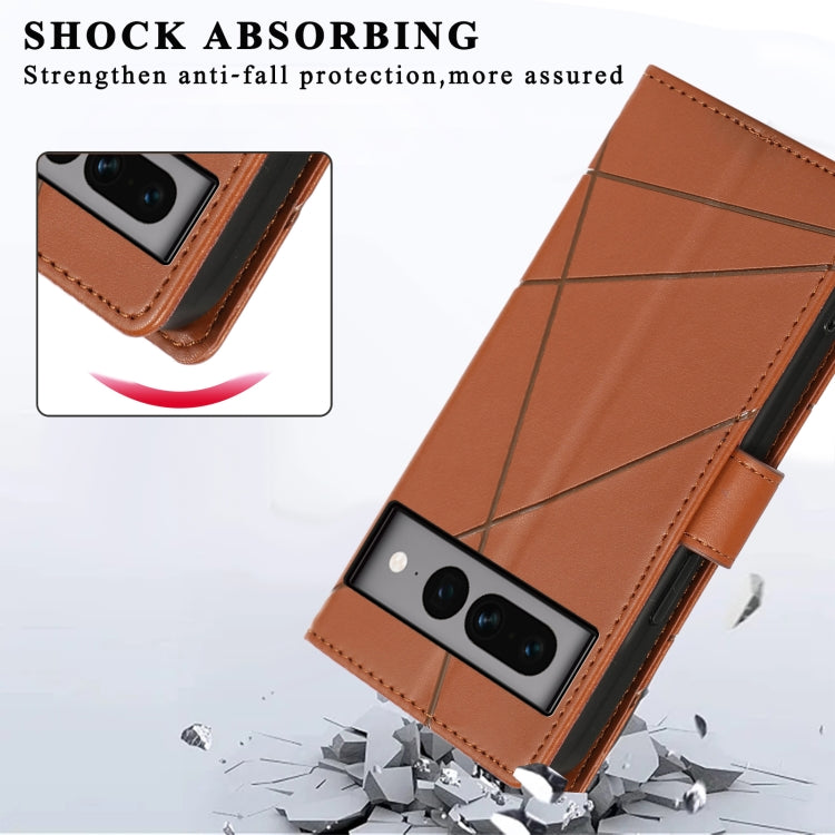 For Google Pixel 7 Pro PU Genuine Leather Texture Embossed Line Phone Case(Brown)