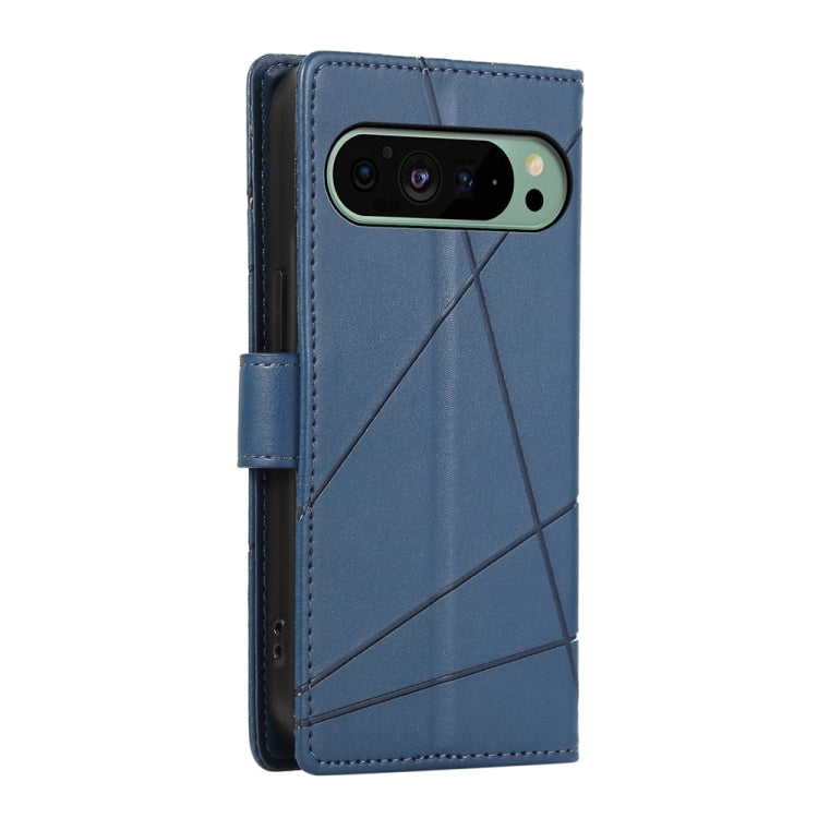 For Google Pixel 9 PU Genuine Leather Texture Embossed Line Phone Case(Blue)