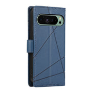 For Google Pixel 9 PU Genuine Leather Texture Embossed Line Phone Case(Blue)