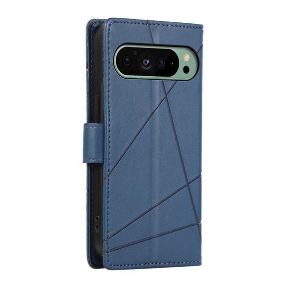 For Google Pixel 9 PU Genuine Leather Texture Embossed Line Phone Case(Blue)