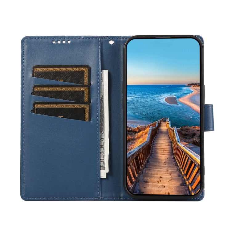 For Google Pixel 9 PU Genuine Leather Texture Embossed Line Phone Case(Blue)