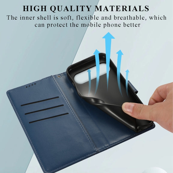 For Google Pixel 9 PU Genuine Leather Texture Embossed Line Phone Case(Blue)