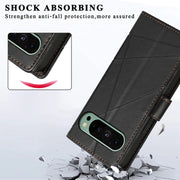 For Google Pixel 9 PU Genuine Leather Texture Embossed Line Phone Case(Black)