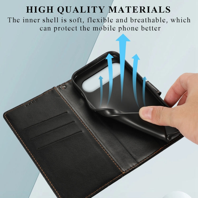 For Google Pixel 9 PU Genuine Leather Texture Embossed Line Phone Case(Black)