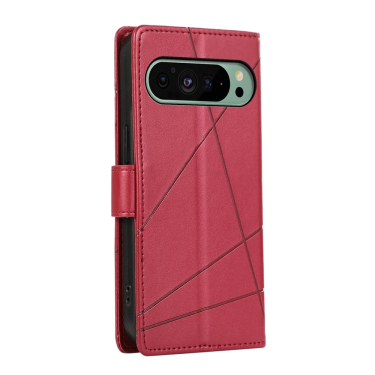 For Google Pixel 9 PU Genuine Leather Texture Embossed Line Phone Case(Red)