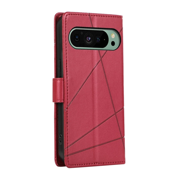 For Google Pixel 9 PU Genuine Leather Texture Embossed Line Phone Case(Red)