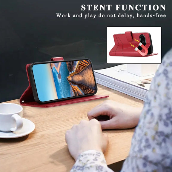 For Google Pixel 9 PU Genuine Leather Texture Embossed Line Phone Case(Red)