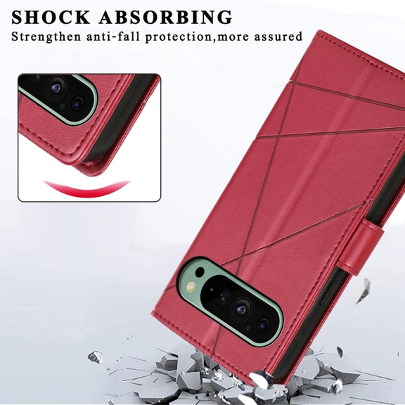For Google Pixel 9 PU Genuine Leather Texture Embossed Line Phone Case(Red)