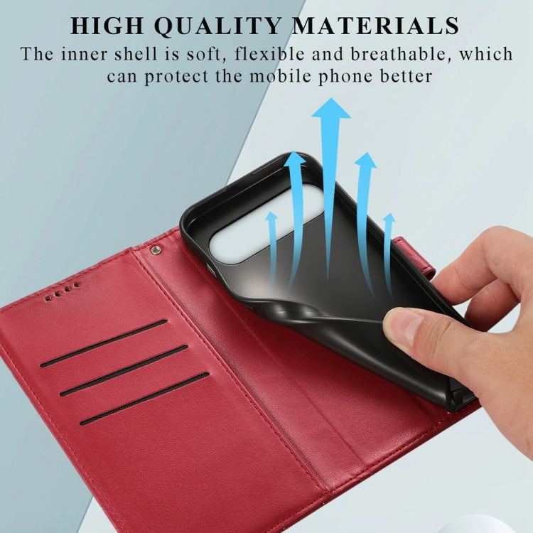 For Google Pixel 9 PU Genuine Leather Texture Embossed Line Phone Case(Red)