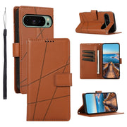 For Google Pixel 9 PU Genuine Leather Texture Embossed Line Phone Case(Brown)