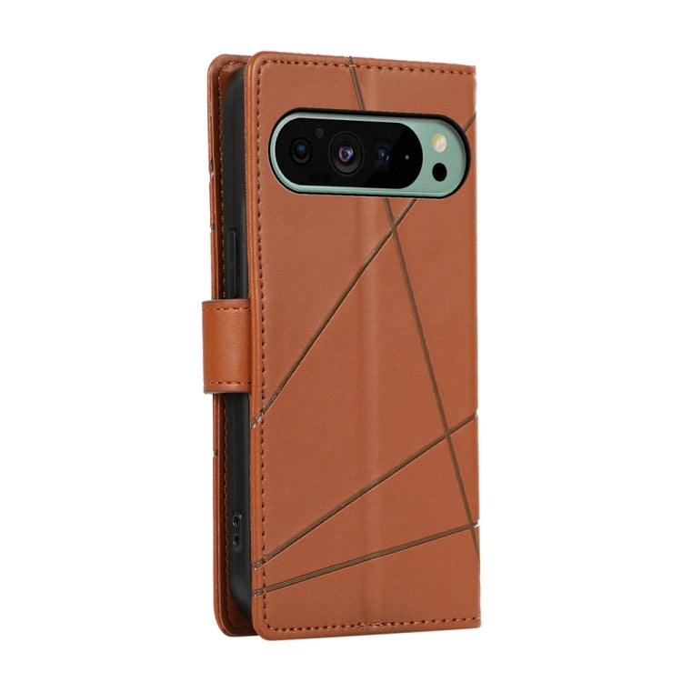 For Google Pixel 9 PU Genuine Leather Texture Embossed Line Phone Case(Brown)