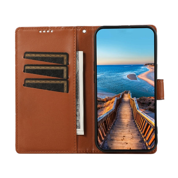 For Google Pixel 9 PU Genuine Leather Texture Embossed Line Phone Case(Brown)