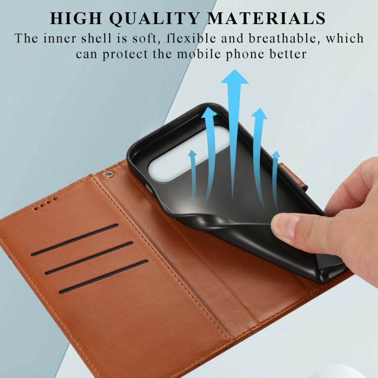 For Google Pixel 9 PU Genuine Leather Texture Embossed Line Phone Case(Brown)