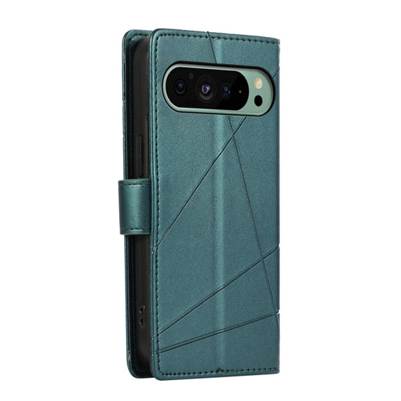 For Google Pixel 9 PU Genuine Leather Texture Embossed Line Phone Case(Green)