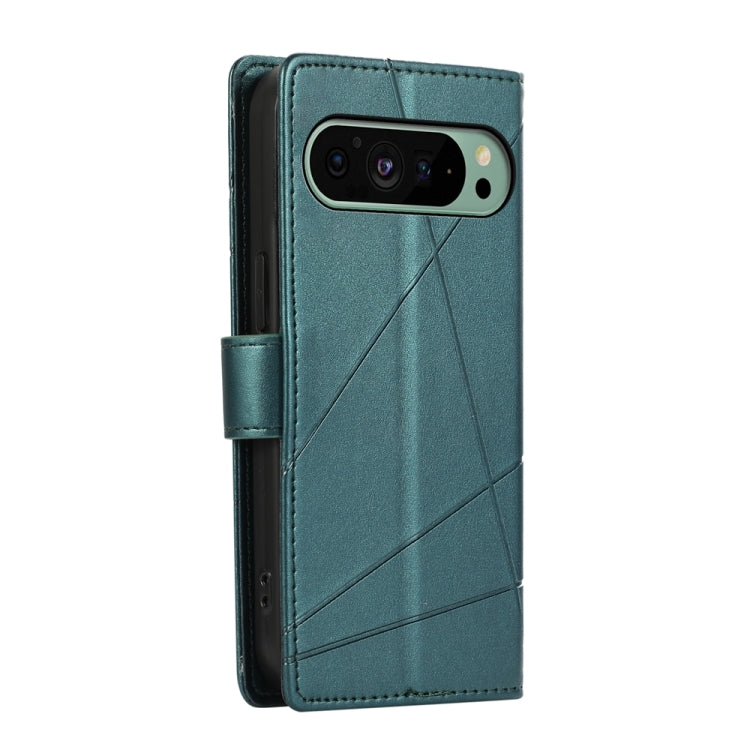 For Google Pixel 9 PU Genuine Leather Texture Embossed Line Phone Case(Green)