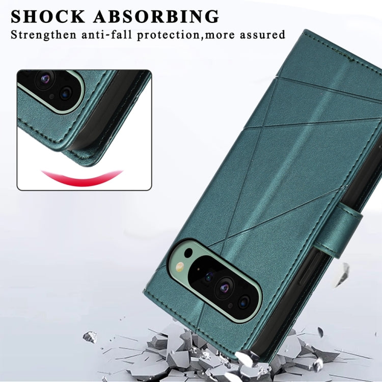 For Google Pixel 9 PU Genuine Leather Texture Embossed Line Phone Case(Green)