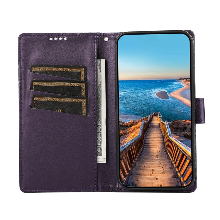 For Google Pixel 9 PU Genuine Leather Texture Embossed Line Phone Case(Purple)