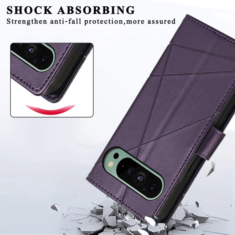 For Google Pixel 9 PU Genuine Leather Texture Embossed Line Phone Case(Purple)