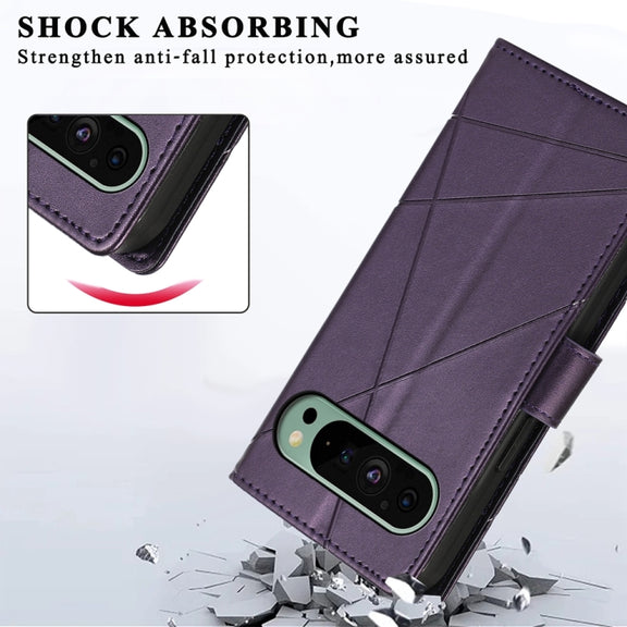 For Google Pixel 9 PU Genuine Leather Texture Embossed Line Phone Case(Purple)