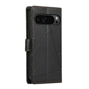 For Google Pixel 9 Pro PU Genuine Leather Texture Embossed Line Phone Case(Black)