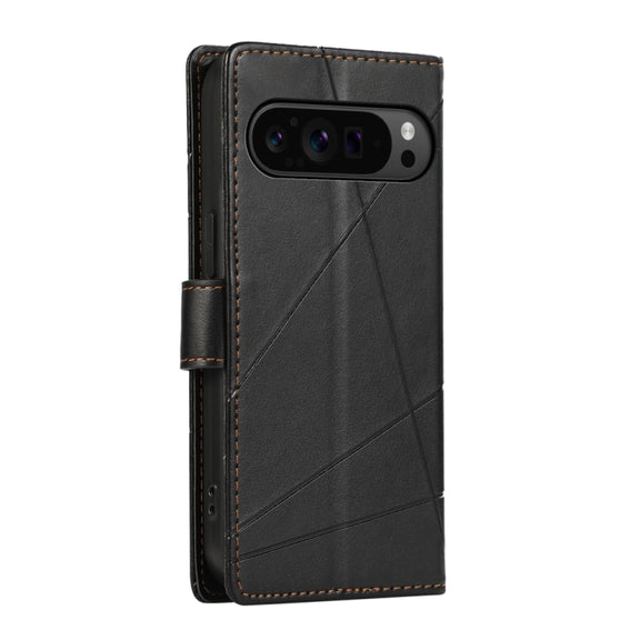 For Google Pixel 9 Pro PU Genuine Leather Texture Embossed Line Phone Case(Black)
