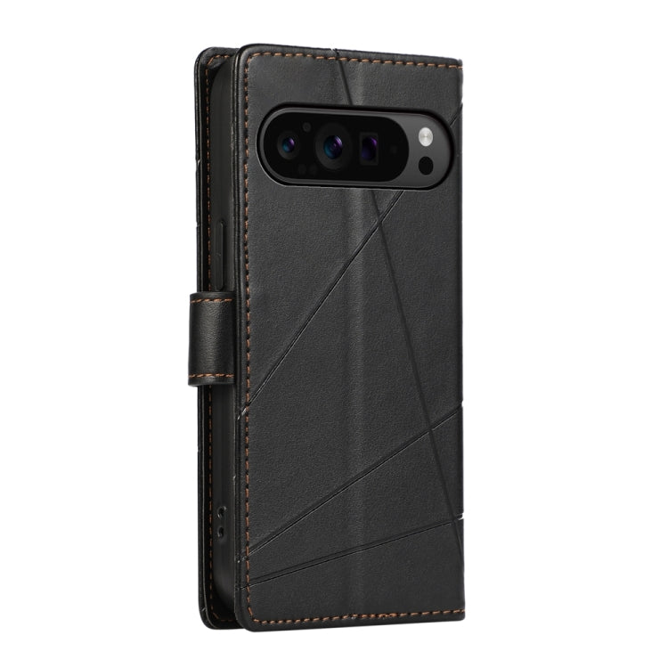 For Google Pixel 9 Pro PU Genuine Leather Texture Embossed Line Phone Case(Black)