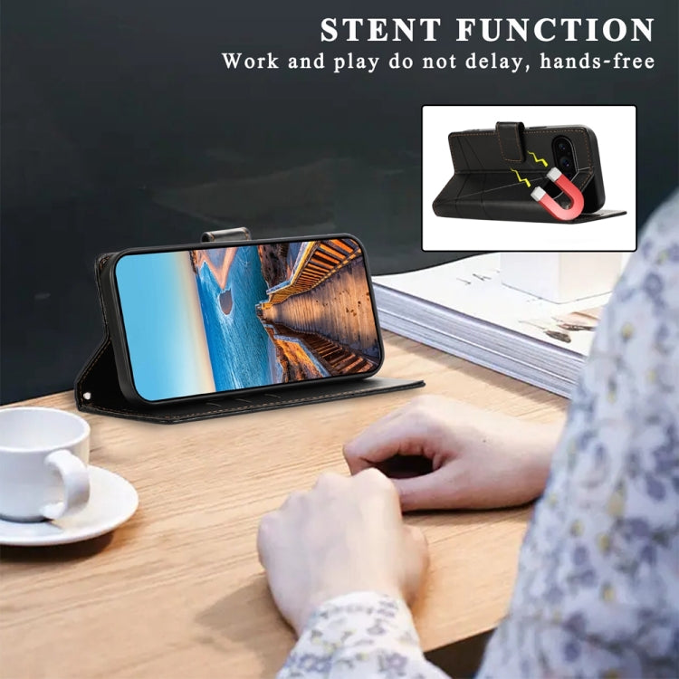 For Google Pixel 9 Pro PU Genuine Leather Texture Embossed Line Phone Case(Black)
