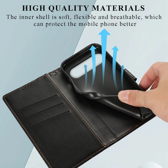 For Google Pixel 9 Pro PU Genuine Leather Texture Embossed Line Phone Case(Black)