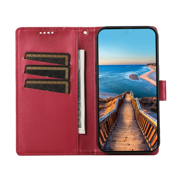 For Google Pixel 9 Pro PU Genuine Leather Texture Embossed Line Phone Case(Red)