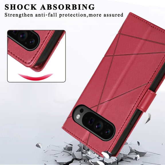 For Google Pixel 9 Pro PU Genuine Leather Texture Embossed Line Phone Case(Red)