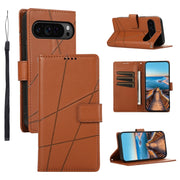For Google Pixel 9 Pro PU Genuine Leather Texture Embossed Line Phone Case(Brown)