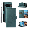 For Google Pixel 9 Pro PU Genuine Leather Texture Embossed Line Phone Case(Green) - Google Cases by PMC TechLife | Online Shopping South Africa | PMC TechLife | Buy Now Pay Later Mobicred