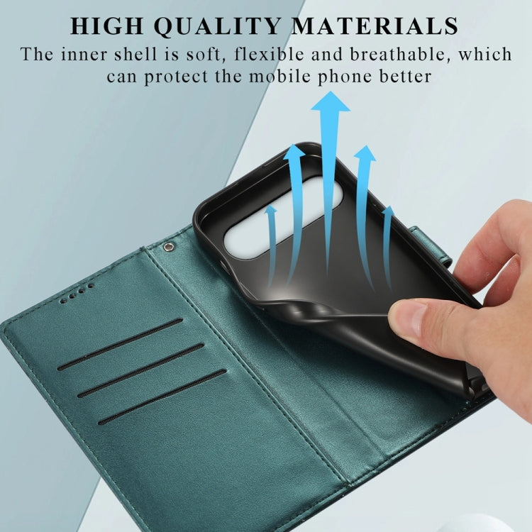 For Google Pixel 9 Pro PU Genuine Leather Texture Embossed Line Phone Case(Green)