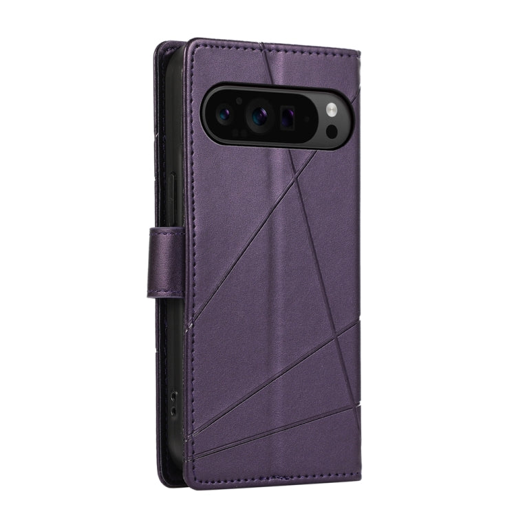 For Google Pixel 9 Pro PU Genuine Leather Texture Embossed Line Phone Case(Purple)