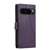 For Google Pixel 9 Pro PU Genuine Leather Texture Embossed Line Phone Case(Purple)